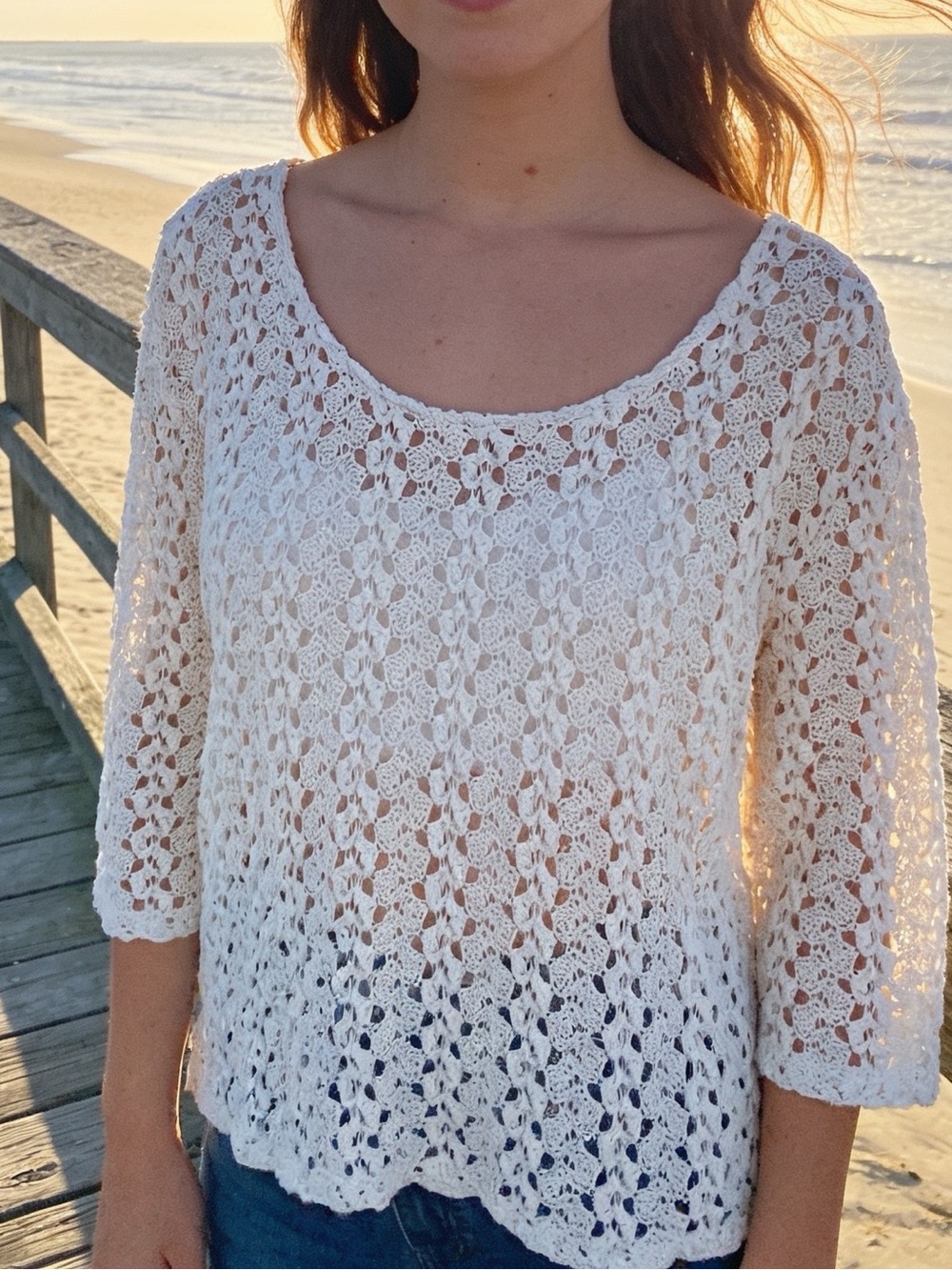Anthropologie Staring At Stars Ivory Crotchet Blouse Size S